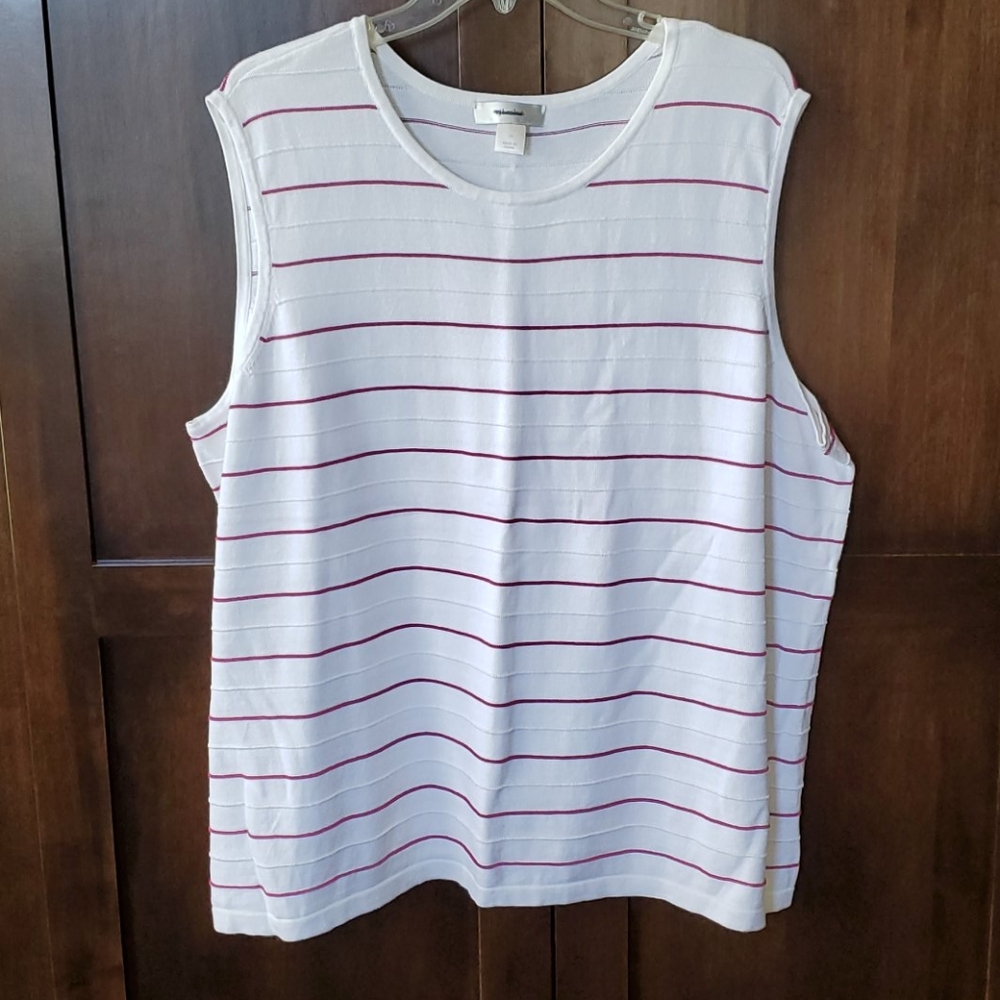 CJ Banks 3x sweater shell, pink and white